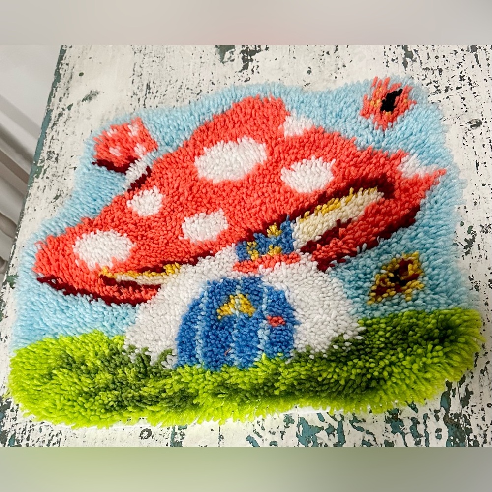 Colorful Mushroom latch hook Rug or wall decor